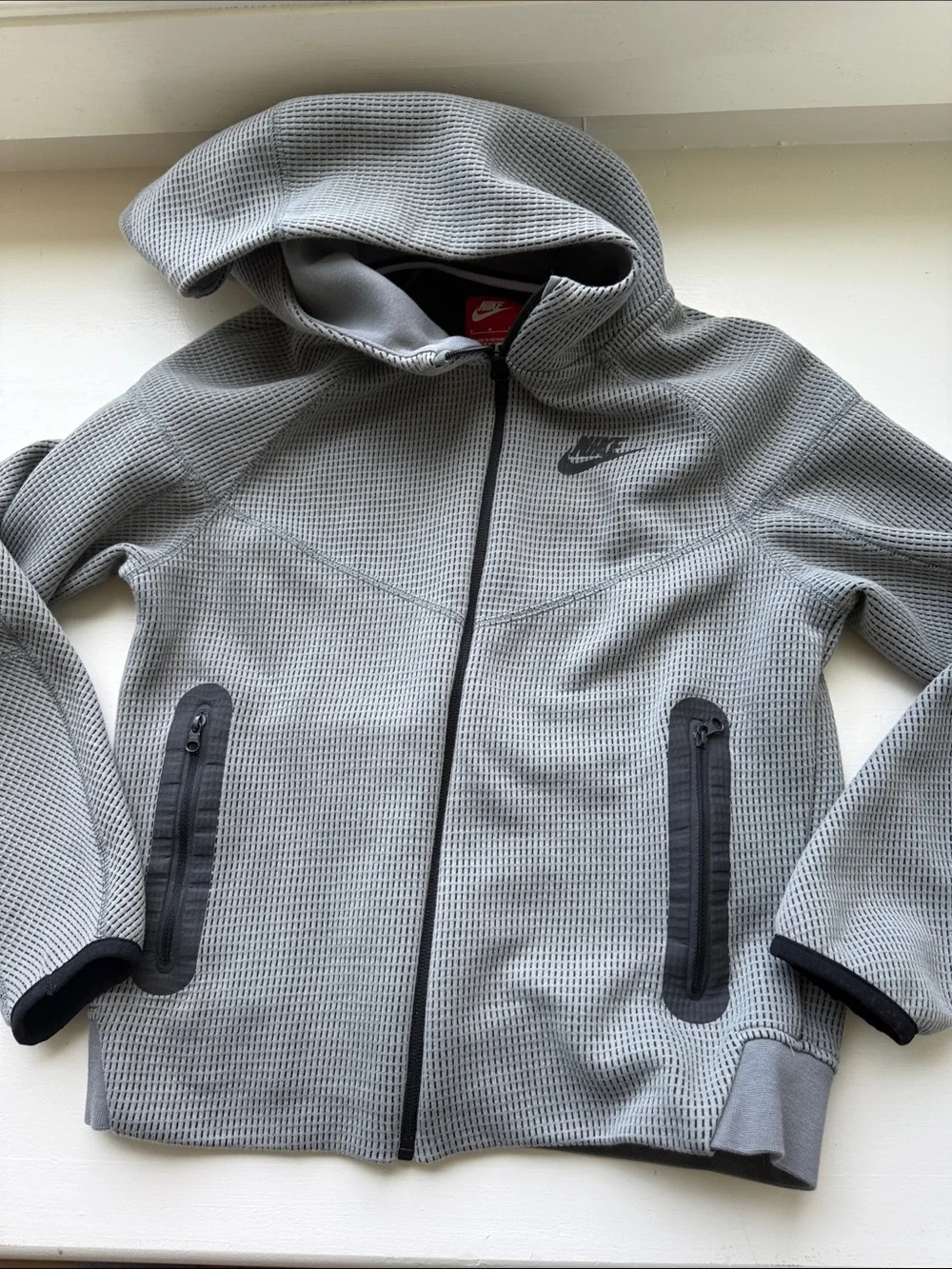 Nike Kids Nike tech waffle size med Light Gray Hooded Zip Sweatshirt